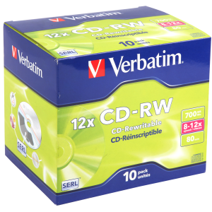 VERBATIM CD-RW 8X12X 700MB 10 PACK JEWEL CASE – M43148